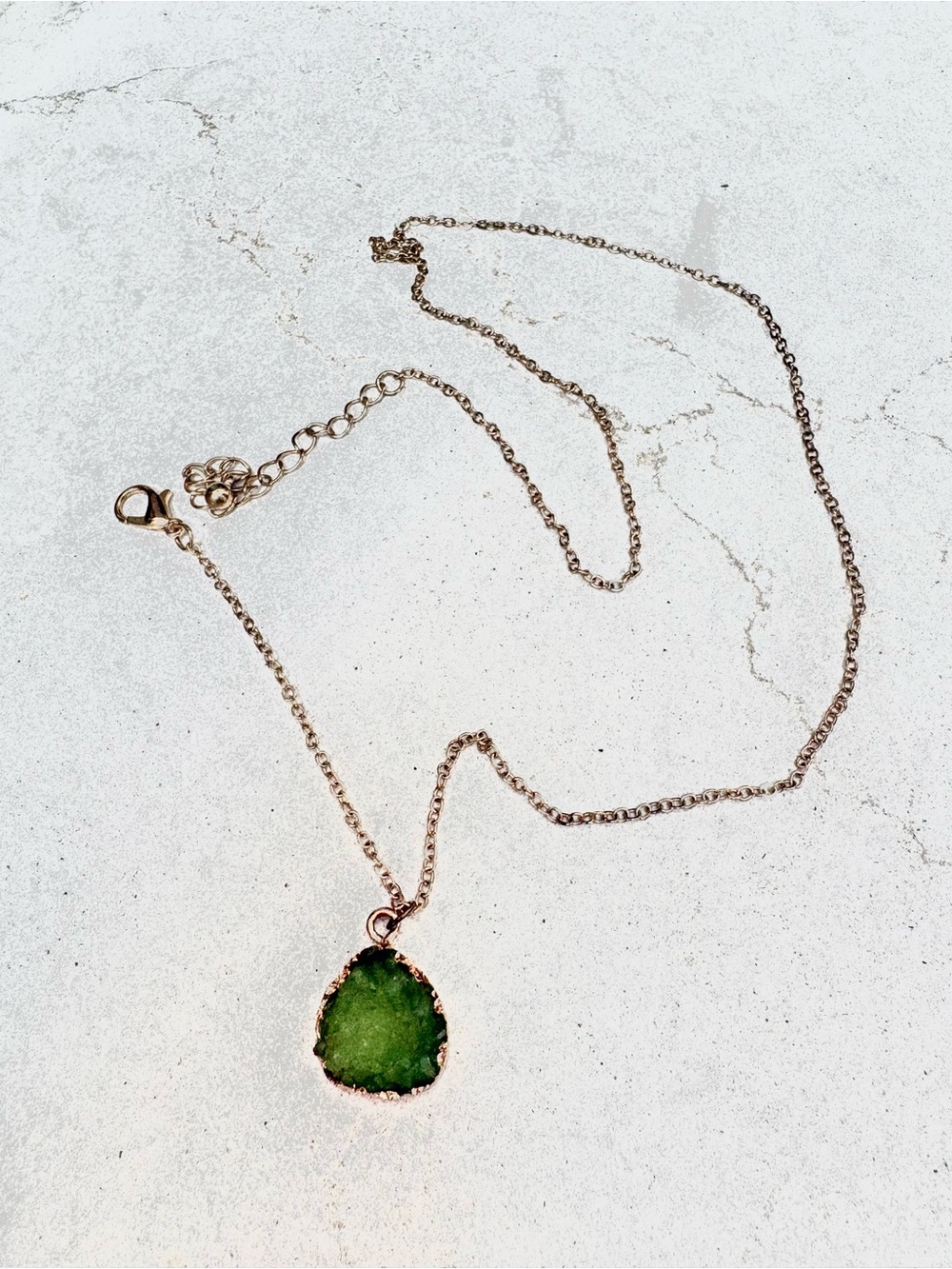 Green Stone Necklace With Gold Chain NWOT